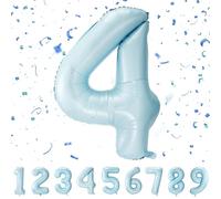Partyhausy Number Balloons 4,Pastel Blue Balloons 4 for Birhtday Party Decoration,40 Inch Giant Helium Foil Number Balloons for Boys Girls 4th Birthday Party Decor Anniversary Party Decorations Suppli