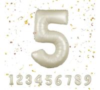 Partyhausy Number Balloons 5,Beige Balloons 5 for Birhtday Party Decoration,40 Inch Giant Helium Foil Number Balloons for Boys Girls 5th Birthday Party Decor Anniversary Party Decorations Supplies