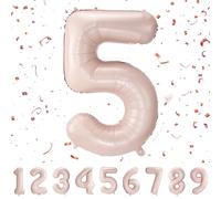 Partyhausy Number Balloons 5,Pastel Pink Balloons 5 for Birhtday Party Decoration,40 Inch Giant Helium Foil Number Balloons for Boys Girls 5th Birthday Party Decor Anniversary Party Decorations Suppli