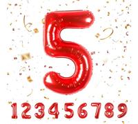 Partyhausy Number Balloons 5,Red Balloons 5 for Birhtday Party Decoration,40 Inch Giant Helium Foil Number Balloons for Boys Girls 5th Birthday Party Decor Anniversary Party Decorations Supplies
