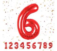 Partyhausy Number Balloons 6,Red Balloons 6 for Birhtday Party Decoration,40 Inch Giant Helium Foil Number Balloons for Boys Girls 6th Birthday Party Decor Anniversary Party Decorations Supplies