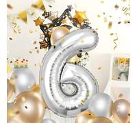 Partyhausy Number Balloons 6,Sliver Balloons 6 for Birhtday Party Decoration,40 Inch Giant Helium Foil Number Balloons for Boys Girls 6th Birthday Party Decor Anniversary Party Decorations Supplies