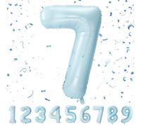 Partyhausy Number Balloons 7,Pastel Blue Balloons 7 for Birhtday Party Decoration,40 Inch Giant Helium Foil Number Balloons for Boys Girls 7th Birthday Party Decor Anniversary Party Decorations Suppli