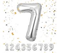 Partyhausy Number Balloons 7,Sliver Balloons 7 for Birhtday Party Decoration,40 Inch Giant Helium Foil Number Balloons for Boys Girls 7th Birthday Party Decor Anniversary Party Decorations Supplies