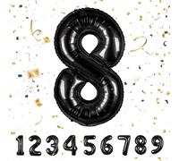 Partyhausy Number Balloons 8,Black Balloons 8 for Birhtday Party Decoration,40 Inch Giant Helium Foil Number Balloons for Boys Girls 8th Birthday Party Decor Anniversary Party Decorations Supplies