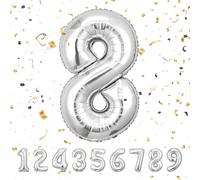 Partyhausy Number Balloons 8,Sliver Balloons 8 for Birhtday Party Decoration,40 Inch Giant Helium Foil Number Balloons for Boys Girls 8th Birthday Party Decor Anniversary Party Decorations Supplies
