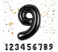 Partyhausy Number Balloons 9,Black Balloons 9 for Birhtday Party Decoration,40 Inch Giant Helium Foil Number Balloons for Boys Girls 9th Birthday Party Decor Anniversary Party Decorations Supplies