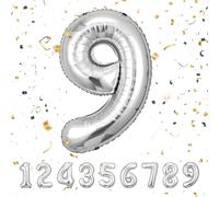 Partyhausy Number Balloons 9,Sliver Balloons 9 for Birhtday Party Decoration,40 Inch Giant Helium Foil Number Balloons for Boys Girls 9th Birthday Party Decor Anniversary Party Decorations Supplies