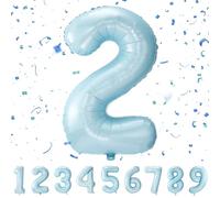 Partyhausy Pastel Blue Number 2 Balloons, 2 Count, 40 Inch Giant Helium Foil Balloons for Boys Girls 2nd Birthday Party Decor, Anniversary Party Decorations Supplies