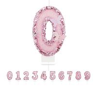 Partyhausy Pink Butterfly Number 0 Candle, Girl's Birthday Cake Topper, Unscented, Novelty Candle, Butterfly Glitter Pink, Geometric Pattern, Birthday Occasion, Eco-friendly Materials