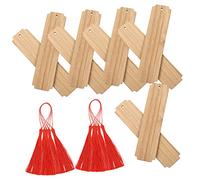 PartyKindom 10 Sets DIY Wooden Bookmarks with Red Tassels Blank Hanging Tags for Crafting Page Markers for Readers Students Writers Handmade Decoration Supplies for Scrapbooking Gifts