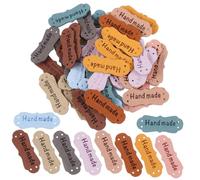PartyKindom 100 Pcs PU Leather Labels Embossed Handmade Tags for Sewing Clothes Bags Hats DIY Embellishment Multi Color Textured Craft Accessories for Threading