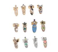 PartyKindom 12pcs Decorative Nail Art Rings for Women Open Finger Rings Manicure Charm Accessories Stylish Rhinestone Nail Decor for Parties and Weddings