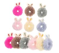PartyKindom 12pcs Furry Scrunchies with Bunny Ears Plush Soft Hair Ties for Little Colorful Candy Shades Gentle Hold for Daily Use and Party Styling
