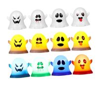 PartyKindom 12pcs Ghost LED Flameless Tea Lights Safe Battery Operated Halloween Candles with Warm and Spooky Night Lamps for Indoor Party and Festive Home Decoration