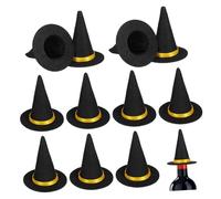 PartyKindom 12pcs Halloween Mini Witch Hats Wine Bottle Toppers Black Party Decorations Safe DIY Craft Accessories for Festive Halloween Celebration