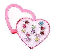 PartyKindom 12PCS Kids Rings for Girls: Adjustable Princess Finger Ring Set with Heart Shape Box for Children Birthday Pretend Play Party Favor Supply