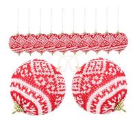 PartyKindom 12Pcs Red Xmas Ball Hanging Decorations Christmas Tree Ornaments Knitted Fabric Pendant for Holiday Party Celebrations and Festive Home Decor