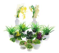 PartyKindom 13 Pcs Miniature Dollhouse Plants Assorted Fake Greenery Models for Doll House Decorations Potted Flower Designs Sturdy Construction for Fairy Garden and Miniature Random Color