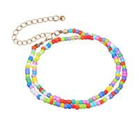 PartyKindom 1Pc Colorful Rice Bead Necklace for Women Single Layer Individual Character Design for Beach Party Prom Vacation Chic and