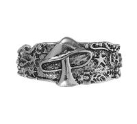 PartyKindom 1Pc Retro Finger Ring with Mushroom Leaf and Star Design Unique Hand Jewelry for Men Fashionable Silver Ring for