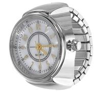 PartyKindom 1pc Stylish Silver Ring Watch for Women Men Mini Quartz Finger Watch with Numbers Present Fashion Jewelry Accessory for Easy Reading