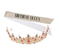 PartyKindom 1Set Birthday Crown for Women Rhinestone Tiara Sash Elegant Hair Jewelry for Bridal Birthday Party Favors Durable Design for Friends and Family