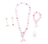 PartyKindom 1Set Creative Mermaid Jewelry Necklace Ring Ear Drops and Wrist Chain for Little and Fun Neck Ornament