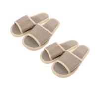 PartyKindom 2 Pairs Beige Summer EVA Slippers Non-slip Cotton Linen Open Toe Lightweight Home Hotel Footwear for Guests