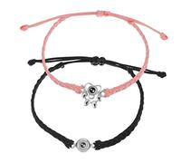 PartyKindom 2 Pcs Adjustable Woven Bracelets with Charm Projection and Cloth Rope for Women and Men Cute Couple Jewelry Gift with Wall Projecting Design