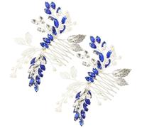 PartyKindom 2 Pcs Blue Rhinestone Hair Side Combs with Silver Leaf Design, Metal Material, Not Easy to Fall, Wedding Hair Accessories for Women on Special Days and Evening Outfits