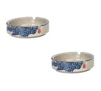 PartyKindom 2 pcs Ceramic Underglaze Ashtray Blue Creative Household Supplies Decorative Porcelain Garden and Indoor Retro Storage