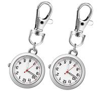PartyKindom 2 Pcs Clip-On Nurse Fob Watch Silver Pocket Watch with Luminous Hands for Healthcare Professionals and Casual Wear Keychain Hanging Design