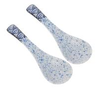 PartyKindom 2 Pieces Asian Ceramic Soup Spoons - Chinese Style Rice Spoons - Retro Porcelain Blue