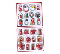 PartyKindom 24pcs Christmas Elements Wooden Pendants Assorted Color Xmas Ornaments with Hanging Rope for Indoor Holiday Tree Decoration Party Supplies Gift