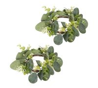 PartyKindom 2Pcs Artificial Leaf Door Wreath Candle Rings Simulation Eucalyptus Decor for Home Wedding Party Outdoor Stylish Tabletop Ornament with Realistic Foliage for Festive Atmosphere