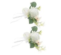 PartyKindom 2Pcs Artificial White Rose Corsage Brooches for Wedding Decoration Handmade Simulated Flower Pins for Bridesmaids and Groomsmen Elegant Costume Accessory for Parties and Special