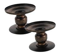 PartyKindom 2pcs Black Retro Metal Candle Holders Compact Desktop Candlestick Stands for Pillar and Taper Candles Vintage Tabletop Decoration for Wedding Party Dining
