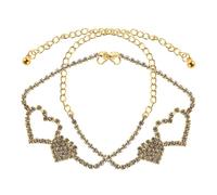 PartyKindom 2Pcs Boho Heart Anklet for Women Adjustable Rhinestone Foot Chain Jewelry with Hollow Heart Design for Beach Wedding Dance Yoga Sparkling and Versatile Leg Chain