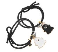 PartyKindom 2pcs Couple Bracelets with Ghost Heart Charms, Soft Elastic Rope and Alloy Material, Magnet Matching Wrist Bracelets for Outdoor Activities and Special Occasions