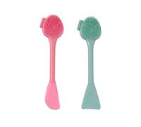 PartyKindom 2pcs Face Brush Silicone Facial Cleansing Brush for Mask Mixing Mudpack Makeup Removal Portable Facial Cleanser for Women Dual-head Fish Tail Green and Dual-head Blade Pink