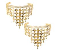 PartyKindom 2pcs Golden Sequin Tassel Headband Lightweight Belly Dance Headpiece with Metal Coins for Women Festival Hair Accessory Chic Boho Hair Jewelry
