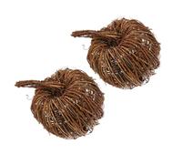 PartyKindom 2Pcs Handwoven Rattan Pumpkin Decor Lightweight Rustic Table Ornament with Unique Weaving Craft Reusable Halloween Party Decoration for Home and Restaurant Display