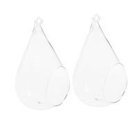 PartyKindom 2pcs Hanging Glass Flower Vase Set 9x12cm Tear Drop Bud Vase Decor for Home and Garden Floral Arrangement Hanging Candlestick Holder Random Style
