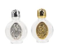 PartyKindom 2pcs Holy Water Bottles Decorative Small Glass Bottles Engraved Alloy Portable Blessing Water Containers Religious Set for Home and Travel