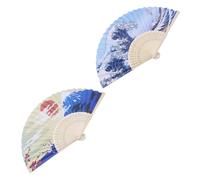 PartyKindom 2pcs Japanese Style Folding Bamboo Fans Lightweight Handheld Fans with Traditional Paper Patterns Sushi Plate Decor and Photo Props Gift
