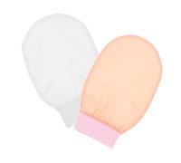 PartyKindom 2pcs Korean Exfoliating Mitts Deep Body Scrub Gloves for Face and Bath Soft Silk Like Washcloths Pink White Gentle Skin Cleansing and Revitalizing Spa Accessories