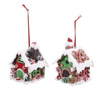 PartyKindom 2pcs Lighted Polymer Clay Gingerbread House Christmas Tabletop Decor Night Light Reusable Xmas Village Ornament for Living Party Gift