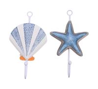 PartyKindom 2pcs Mediterranean Iron Wall Mounted Hooks Set with Sea Creature Scallop Designs, Decorative Coat and Hat Hangers for Bedroom, Bathroom, and Entryway Storage