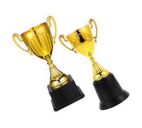 PartyKindom 2pcs Mini Gold Award Trophy Cups with Base Plastic Prize Trophies for School Competitions Corporate Events Personal Collections Lightweight Portable Design